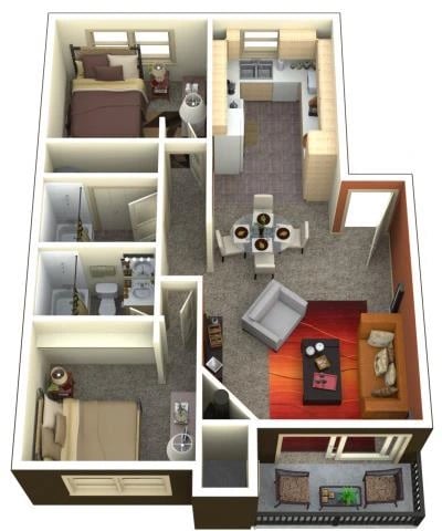 2 Bed 2 Bath floor plan