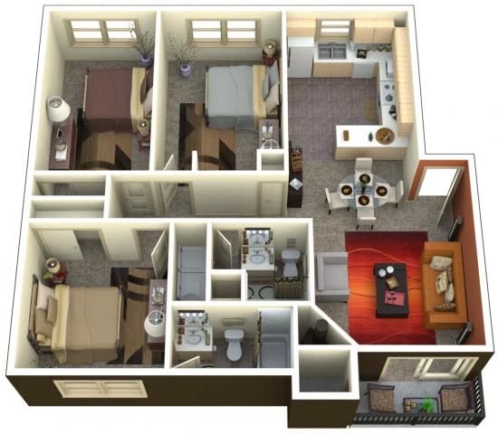 3 Bed 2 Bath floor plan