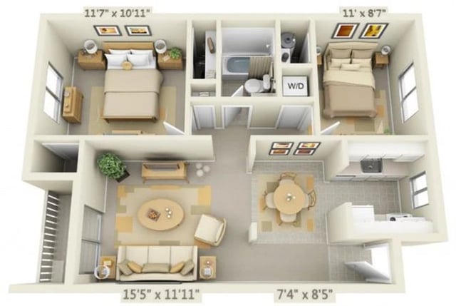 2 Bedroom 1 Bath A floor plan