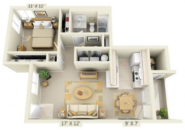 1 Bed 1 Bath floor plan