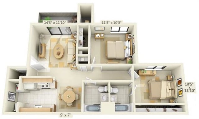Two Bedroom Two Bath floor plan