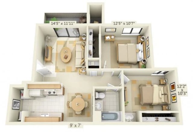 Two Bedroom One Bath floor plan
