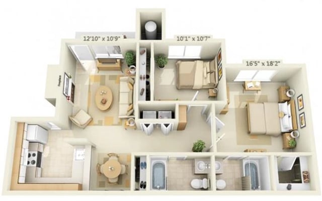 2 Bed 2 Bath floor plan