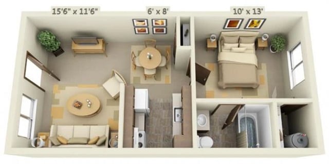 Cedar Lane 1x1 544 sq. ft. floor plan