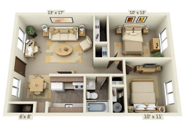Cedar Lane 2x1 748 sq. ft. floor plan