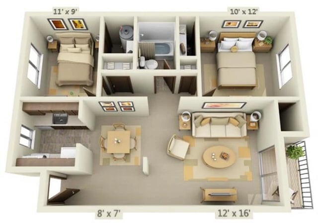 Garden Glen 2x1 776 sq. ft. floor plan