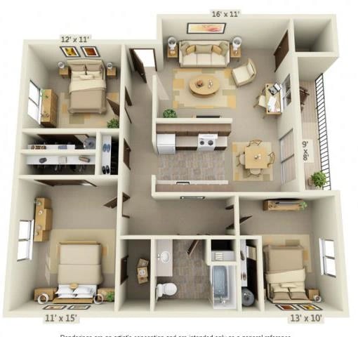 Cedar Lane 3x1 1016 sq. ft. floor plan