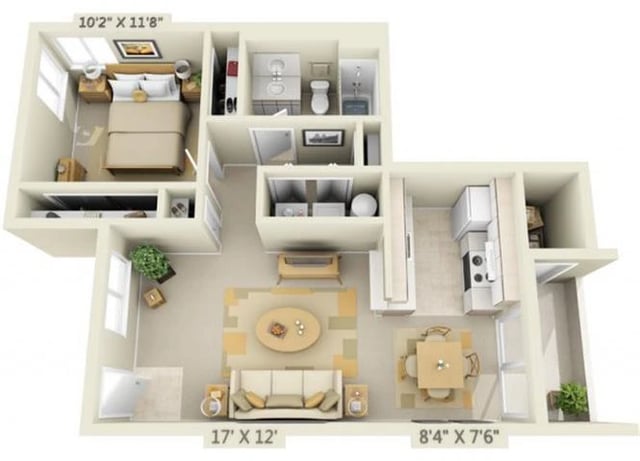 1 Bed 1 Bath floor plan