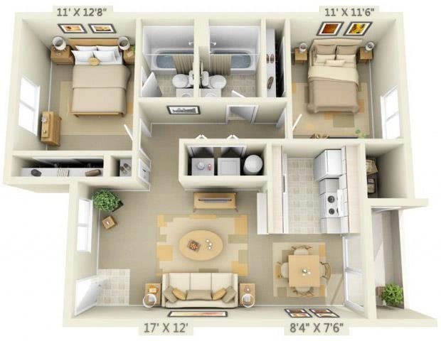 2 Bedroom 2 Bath floor plan