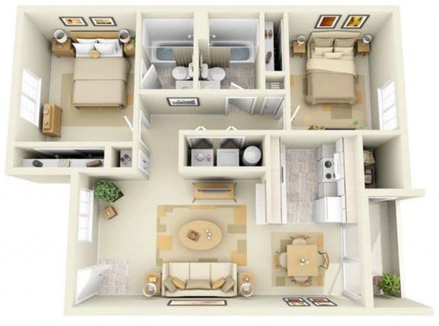 2 Bed 2 Bath floor plan