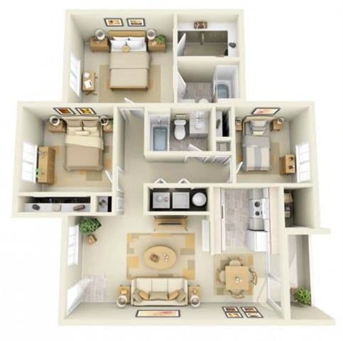 3 Bed 2 Bath floor plan