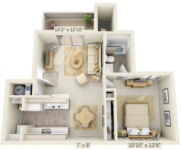 1 Bed 1 Bath floor plan