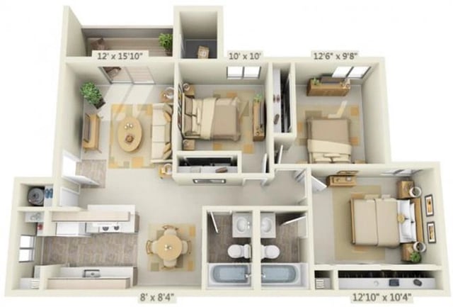 3 Bed 2 Bath floor plan