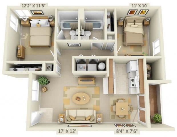 2 Bed 2 Bath floor plan
