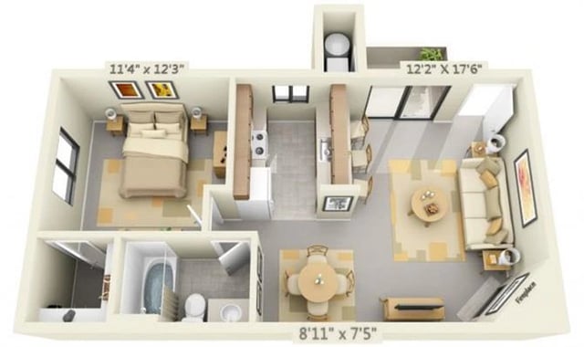 One Bedroom floor plan