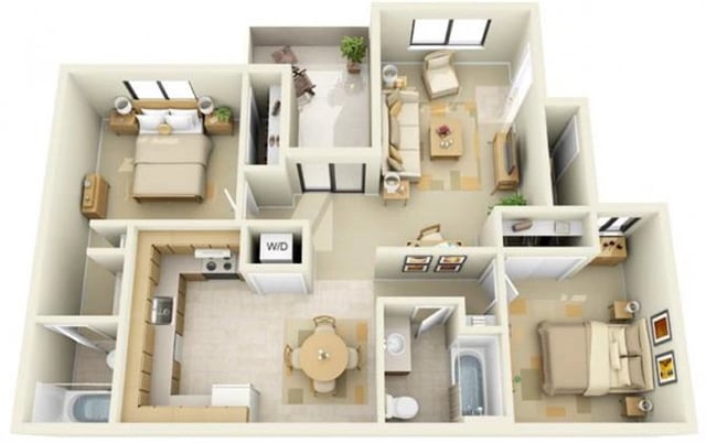 2 Bed 2 Bath floor plan
