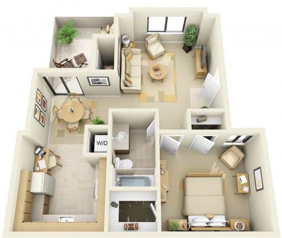 1 Bed 1 Bath floor plan