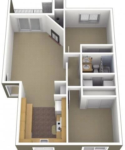 2 Bed 1 Bath floor plan