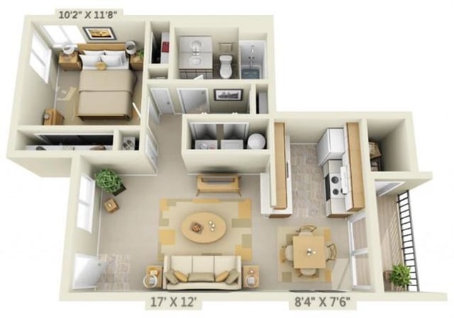 1 Bed 1 Bath A floor plan