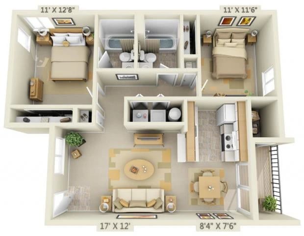2 Bed 2 Bath A floor plan