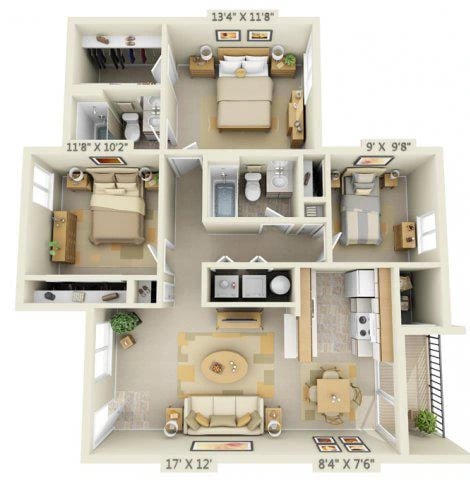 3 Bed 2 Bath A floor plan