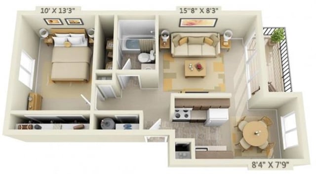 1 Bed 1 Bath floor plan