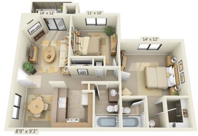 Two Bedroom Two Bathroom floor plan