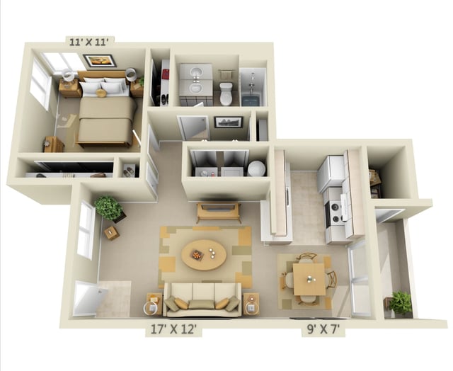 1 Bed 1 Bath floor plan