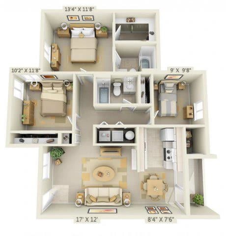 3 Bedroom 2 Bath floor plan