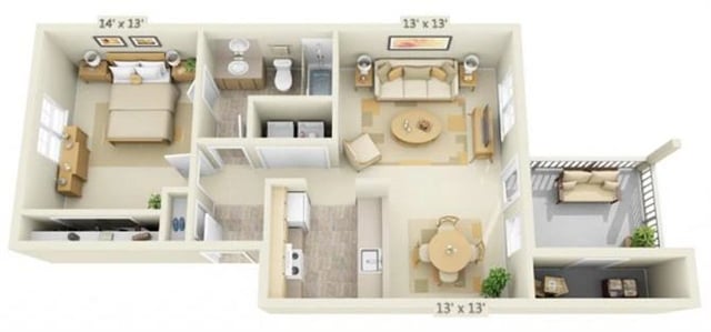1 Bed 1 Bath floor plan