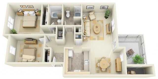 2 Bed 2 Bath floor plan