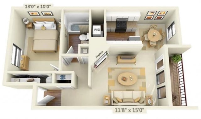1 Bedroom floor plan