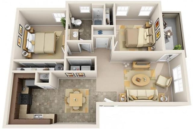 2BR-1BA - The Helm floor plan