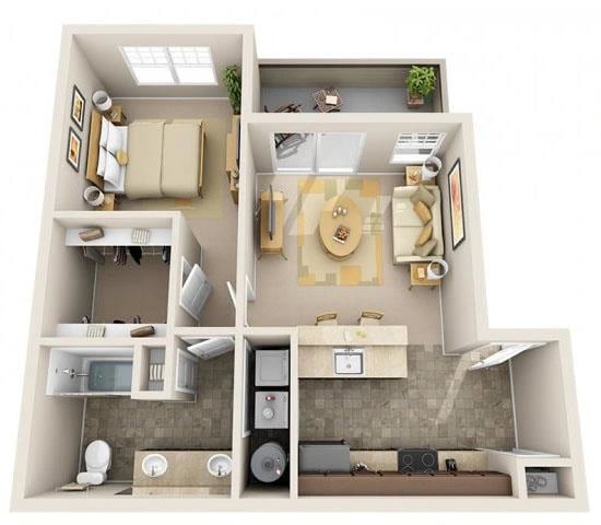 1BR-1BA - The Stern floor plan