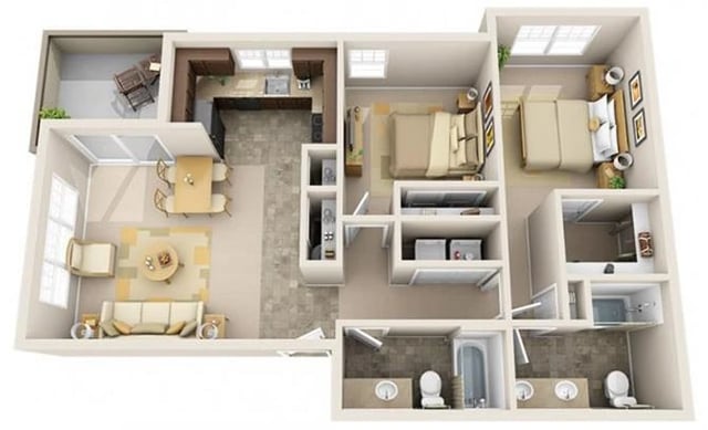 2BR-2BA - The Anchor floor plan