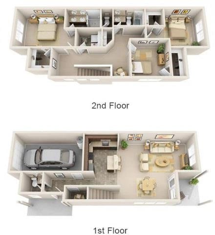 3BR-2.5BA - The Savannah floor plan