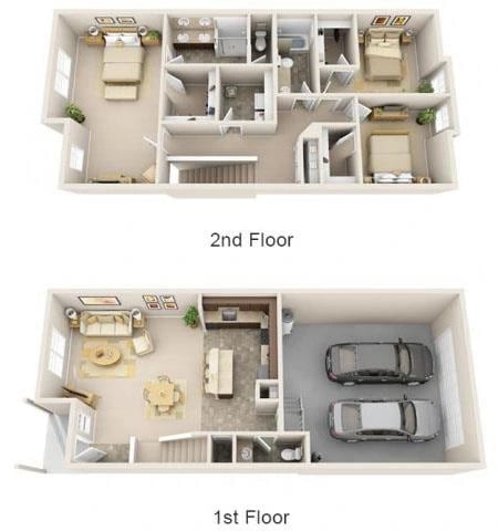 3BR-2.5BA - The Caliente floor plan