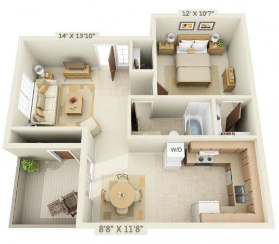One Bedroom One Bath floor plan