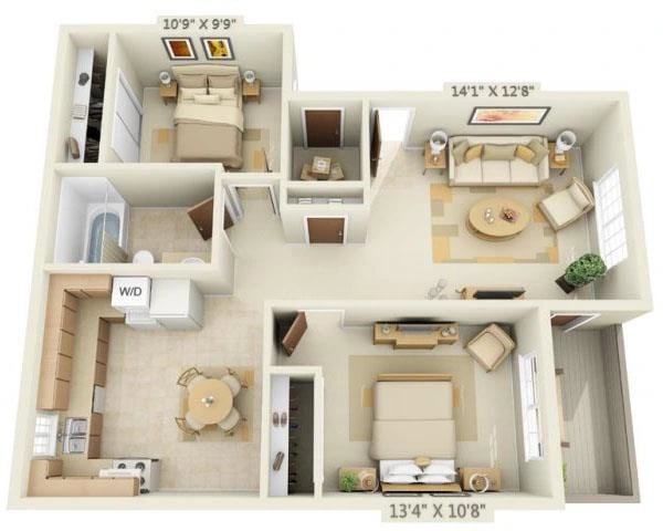 Two Bedroom One Bath floor plan
