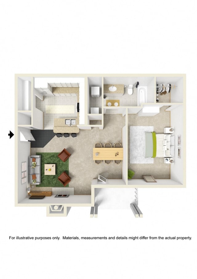 1 bed, 1 bath floor plan