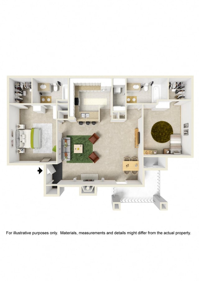 2 Bed 2 Bath w/ Pool View floor plan