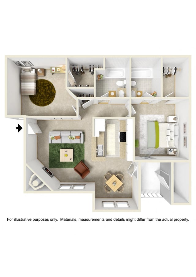 Large Two Bedroom with Washer Dryer Connections floor plan