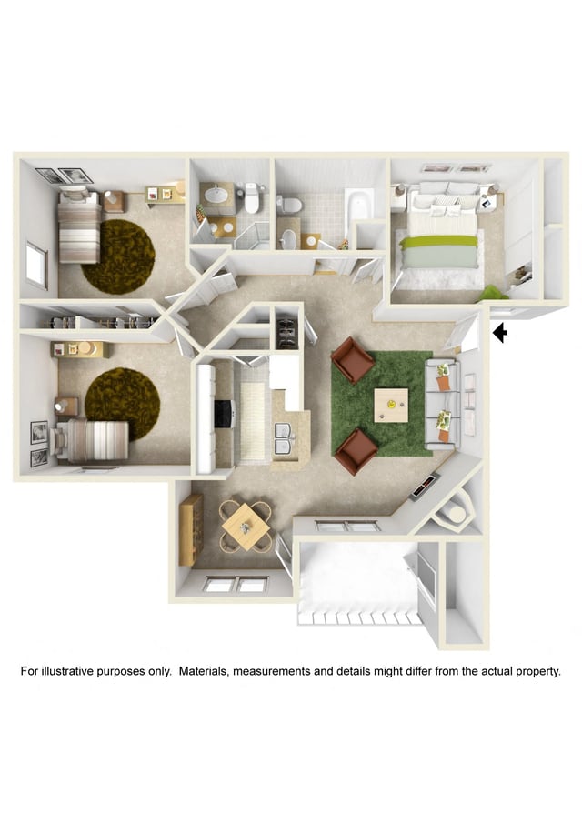 Three Bedroom with Washer Dryer Connections floor plan