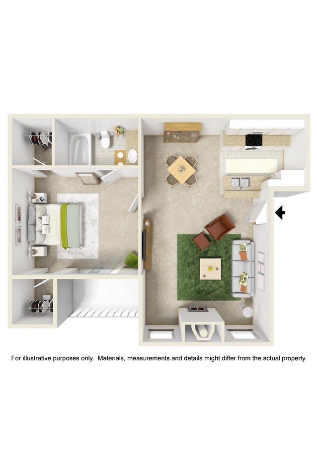 One Bedroom with Additional Closet Space floor plan