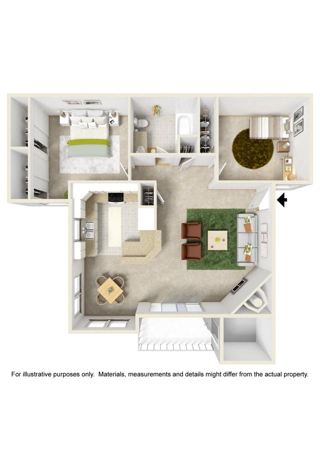 Two Bedroom with Washer Dryer Connections floor plan