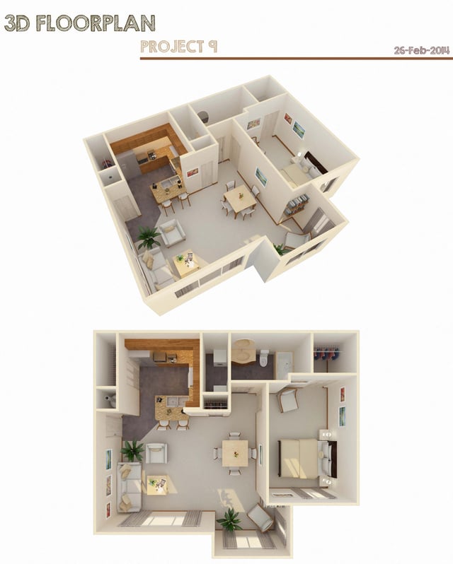 1 Bed w/ Flex Space floor plan