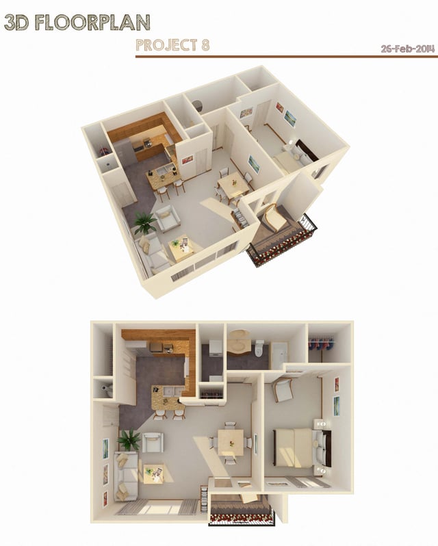 1 Bed  (Fireplace Optional) floor plan