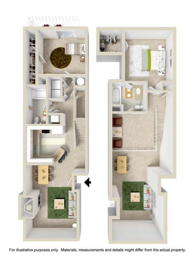 2 Bed Townhouse w/ Loft floor plan