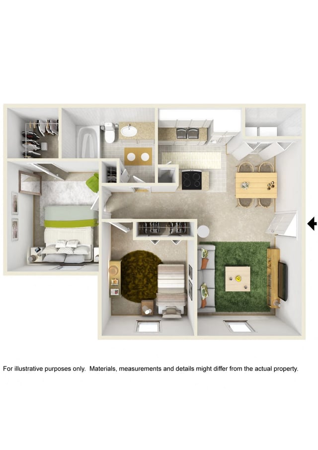 Small Two Bed One Bath floor plan