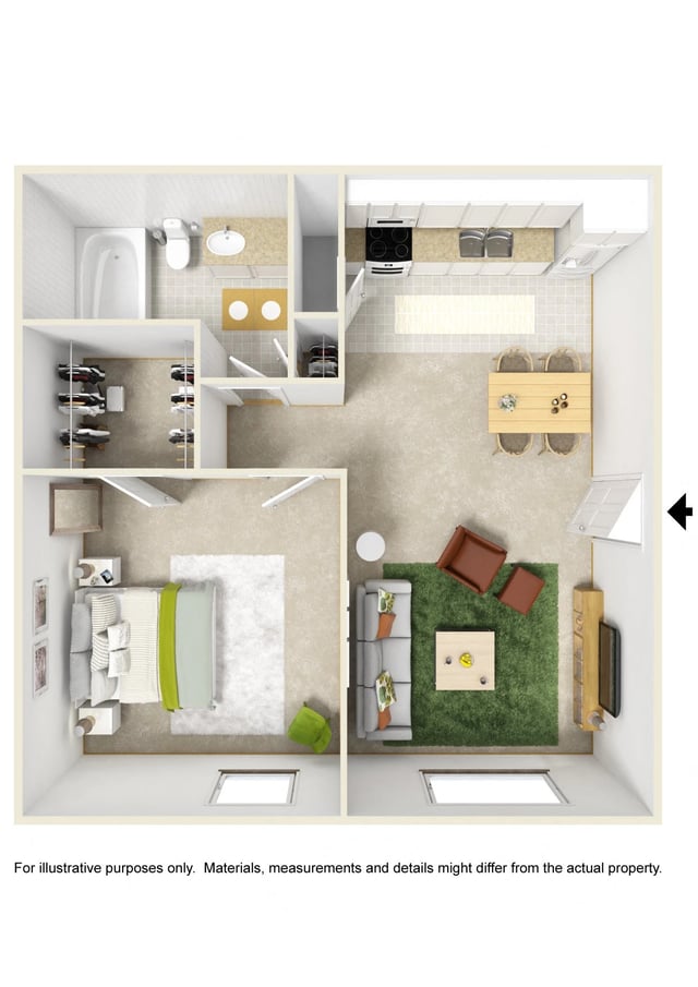 One Bed One Bath floor plan